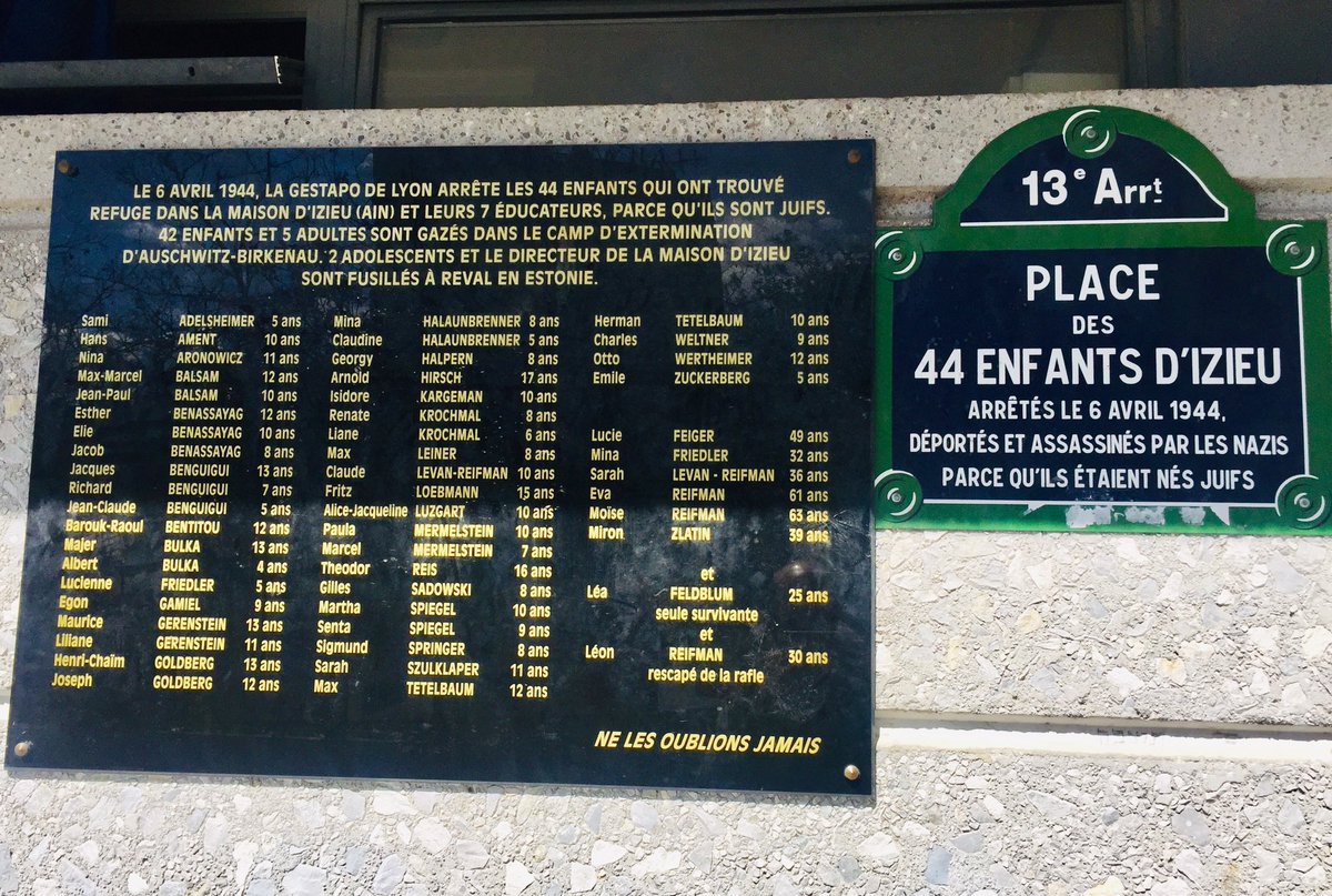 yannickhoppe's tweet photo. Il y a #78ans, le #6avril 1944, 44 Enfants d’Izieu étaient arrêtés, Déportés et assassinés par les Nazis. Parce qu’ils étaient Juifs. Une place et une école de #Paris13 leur rendent hommage pour garder la #mémoire vive et pour continuer à combattre la haine et l’oubli. 🕊 https://t.co/st9S5sEOoR