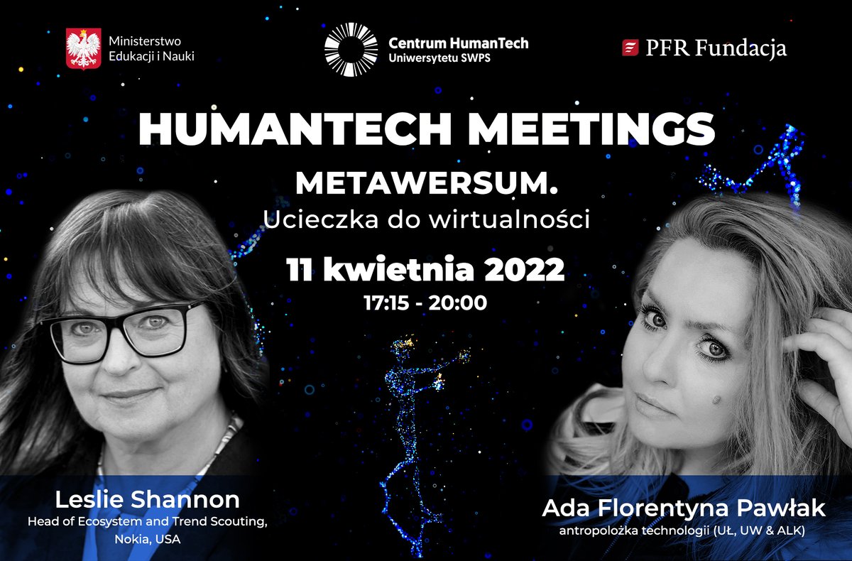 opi_pib's tweet photo. 11 kwietnia: #HumanTechMeetings @WarsawSwps –  Metawersum. Ucieczka do wirtualności. Po wykładach – panel dyskusyjny z udziałem dr. Cezarego Biele, szefa Laboratorium Interaktywnych Technologii w #opipib.
Szczegóły i darmowe zapisy: https://t.co/tRIZgOge2w https://t.co/WFUA5TR6Tz