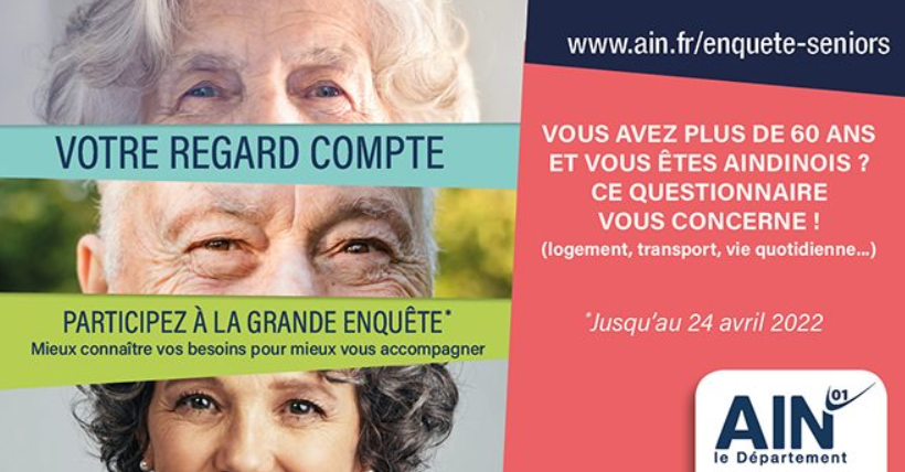Departement_AIN's tweet photo. #Enquête Mieux connaître les besoins des #seniors en matière de logement, transport, activités, santé...☑️Le Département de l'#Ain lance un questionnaire à destination des + de 60 ans pour bâtir son Plan Seniors 2➡️https://t.co/uyun2E3q3A https://t.co/2T8HeGGiyP