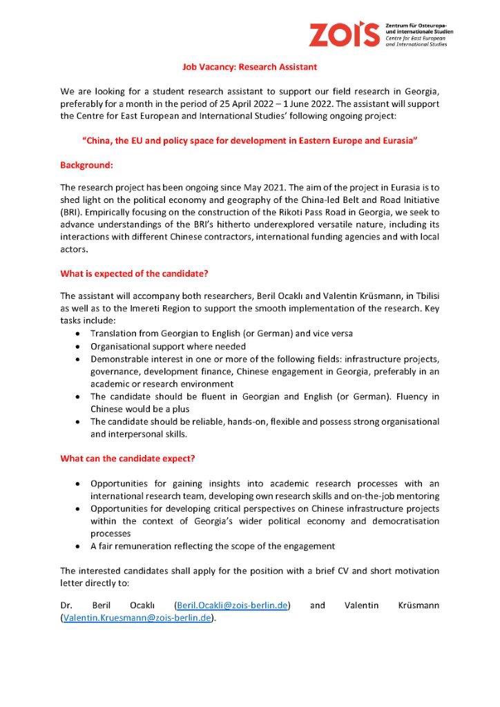 📣 Spread the word - looking for a research assistant in Georgia 🤓 🇬🇪 

Please share widely 🙏🏻 I am here for any queries!