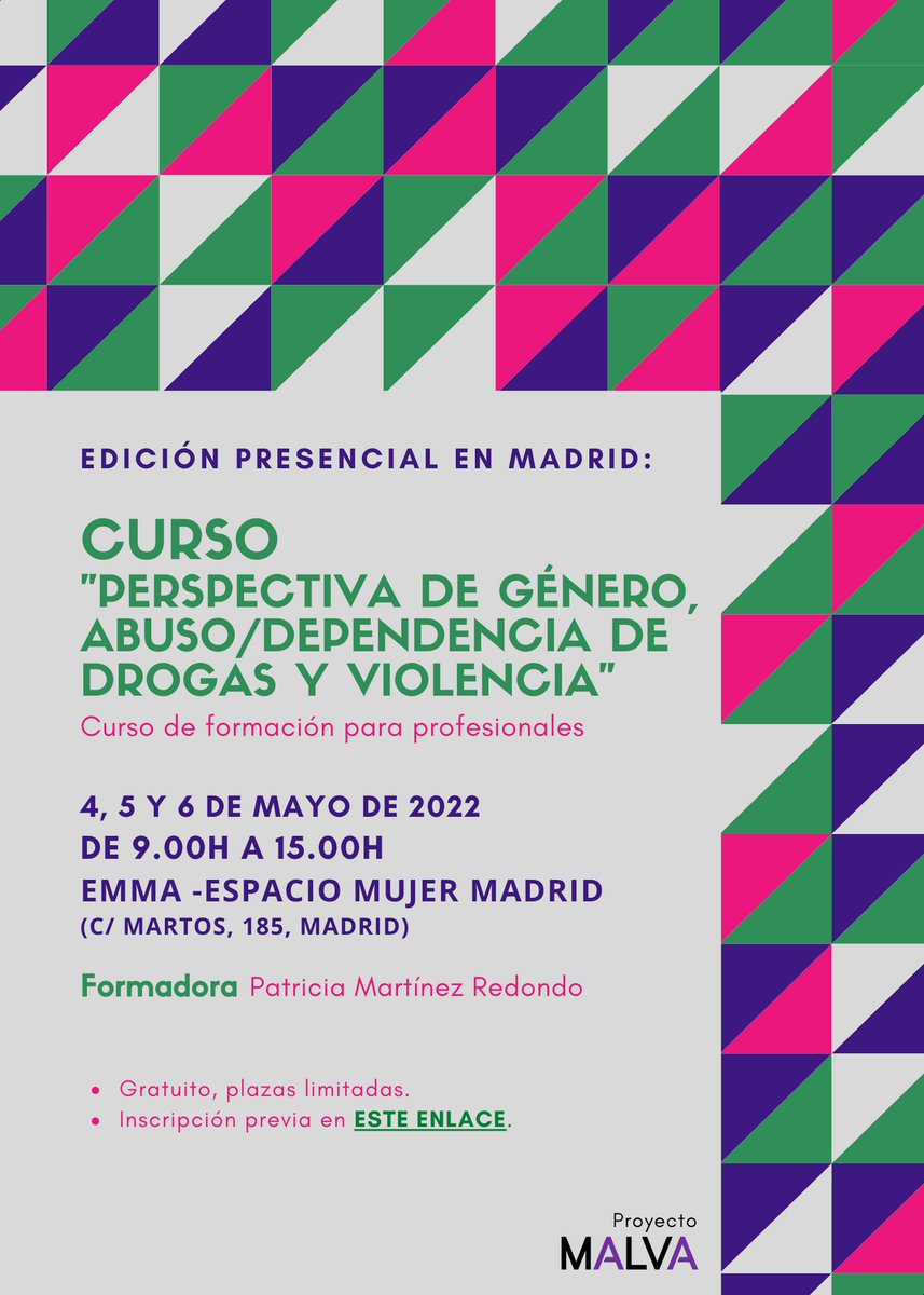 Malva_FSYC's tweet photo. [FORMACIÓN] Minihilo con información de los dos próximos cursos presenciales para profesionales sobre #generoydrogas que organizamos desde @Malva_FSYC de @fundsalcom financiados por @PNSDgob: 

🔸BARCELONA: 26 y 28 abril
🔸MADRID: 4, 5 y 6 mayo

¡Gratuitos y con plazas limitadas! https://t.co/zPTcLkYdPx