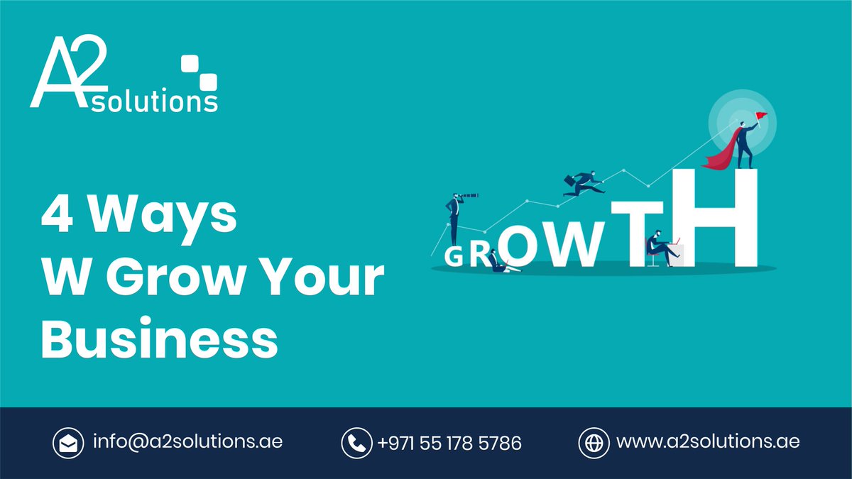 A2solution's tweet image. 4 Ways W Grow Your Business

* Website Development
* Mobile App Development
* Search Engine Optimization
* CRM/SMM

For details, visit our official website or shoot us an email at
Visit: a2solutions.ae
Mail: info@a2solutions.ae