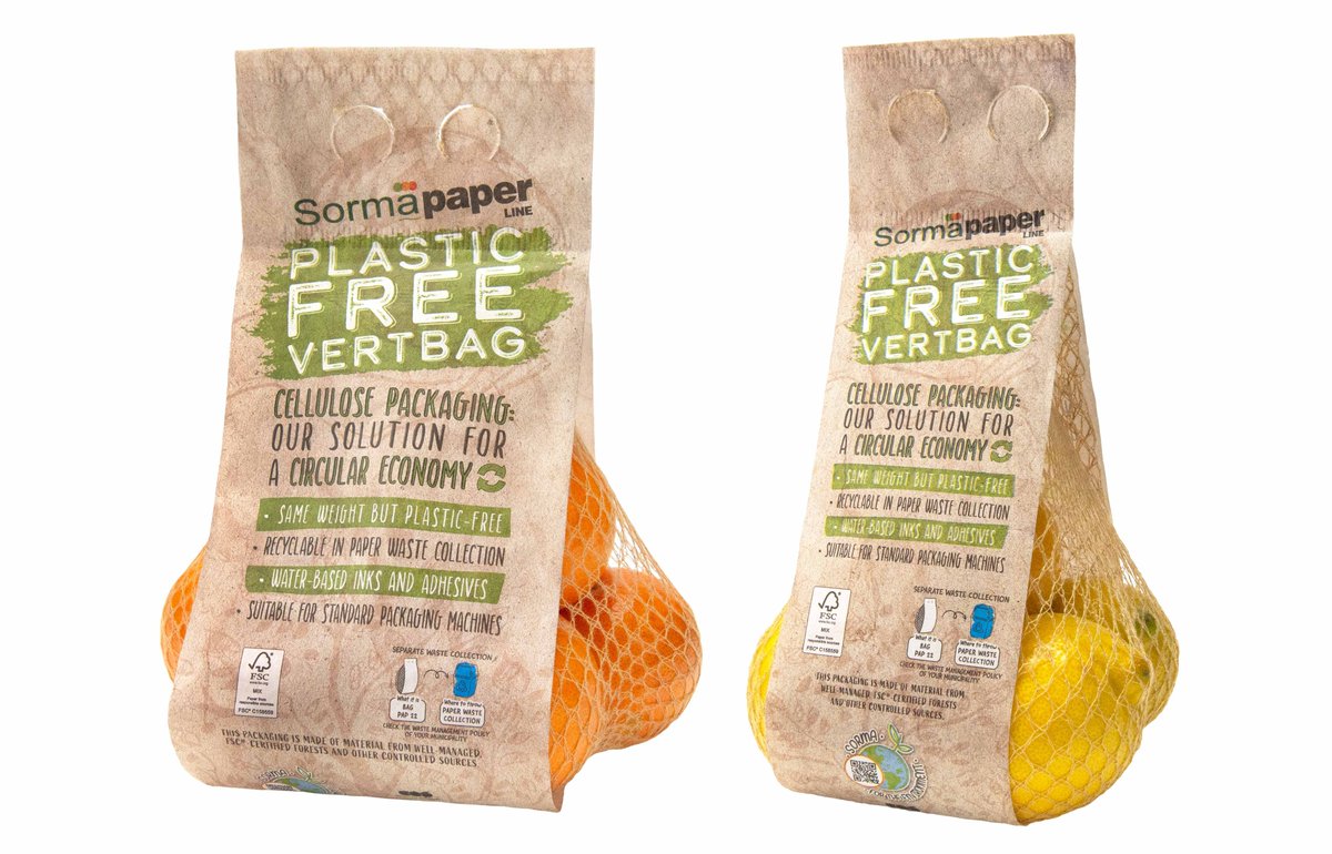 FruitbookMag's tweet image. #Sorma presenta a #fruitlogistica la confezione #Vertbag in #carta e cellulosa, 100% #plasticfree e certificata @FSCItalia  fruitbookmagazine.it/sorma-presenta…