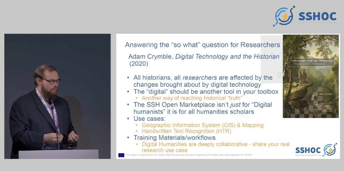 💬'The way we do academia is digital nowadays. The digital is just another tool in your toolbox. 

The @SSHOpenCloud OpenMarketPlace isn’t just for Digital Humanists, it’s for all humanities scholars!'

2 use cases: GIS+Mapping & Handwritten text recognition

#SSHOCinglyFinal2022