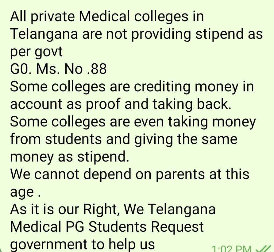 5ce6b6022c6449d's tweet photo. @KTRTRS Regarding stipend for PG residents in private medical colleges,Telangana https://t.co/4iG0Th6pgo