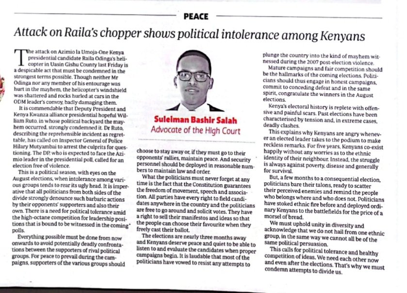 pastoralist001's tweet photo. My opinion in the Standard Newspaper:
"ATTACK ON RAILA'S CHOPPER SHOWS POLITICAL INTOLERANCE AMONG KENYANS..."
@Moha001_Onyango @Madoka_Ke @simba_guleid https://t.co/hCEvJQT9bX