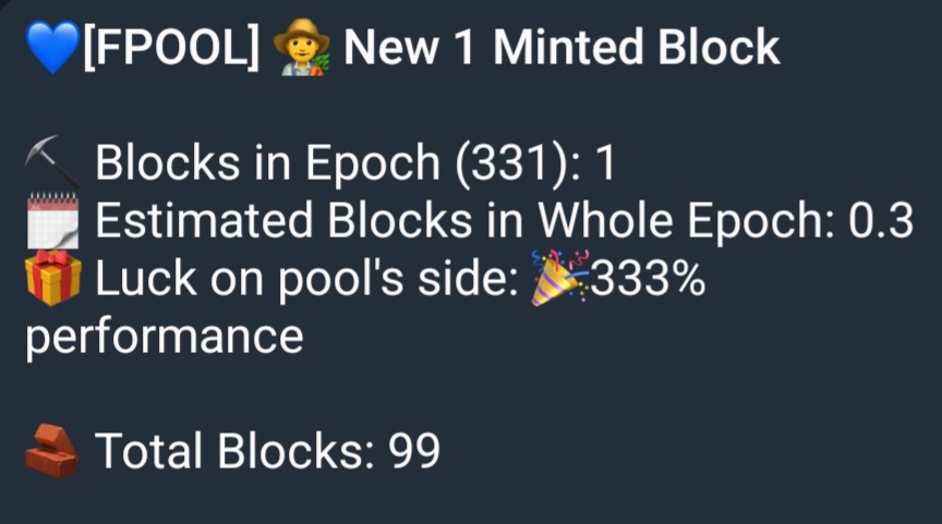 FrogeWorld's tweet photo. Crazy luck! In these dark times, luck is exactly what I need. Also about to break 100 minted blocks!! Let's go!! #Cardano #ADA #FPOOL #RESIST #FrogeWorld #FrogeSaga #FrogePools https://t.co/ncqwsR100H