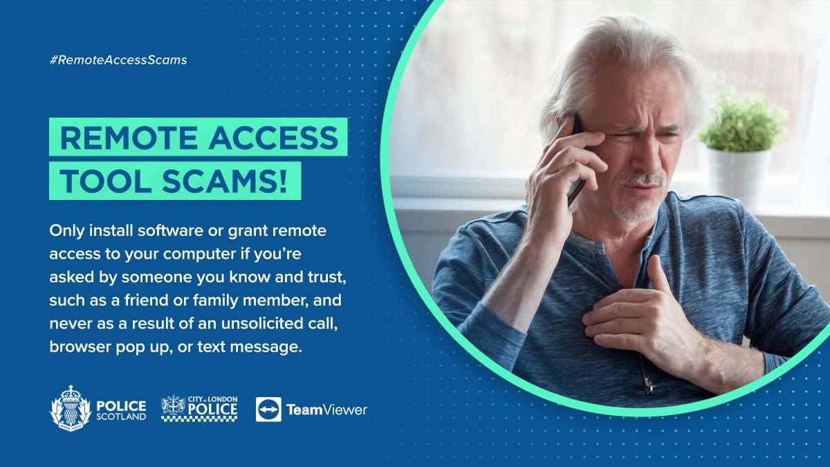 Some of the most common scams reported to @actionfrauduk involve fraudsters connecting remotely to a victim's computer.

⚠️ Never allow remote access to your computer following an unsolicited call, text message or browser pop-up. #RemoteAccessScams