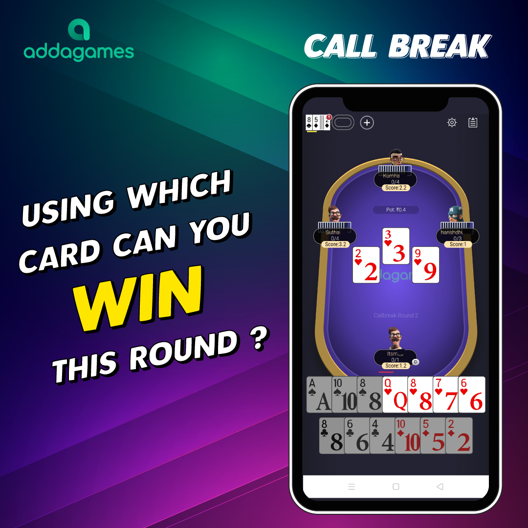 PlayAddaGames's tweet photo. Test your #CALLBREAK skills, let us know the answer in the comments below🤩
.
#addagames #quiz #QuizTime #cardgame #IPL https://t.co/9tzUr1zIMr