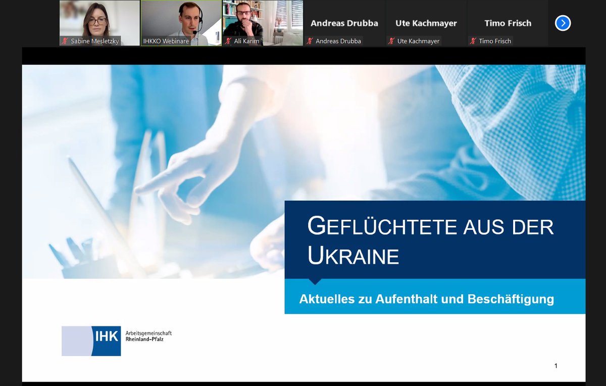 SMesletzky's tweet photo. 🇺🇦👉Über 150 Teilnehmer bei unserem ersten #IHK-Webinar für interessierte Unternehmen, die ukrainische #Geflüchtete einstellen wollen. Es ist noch viel zu tun, aber viele Arbeitgeber sind bereit, zu unterstützen!
Hier gibt's mehr Infos: https://t.co/8aNamAuTt4
#welcomecenter https://t.co/Hbi5MCScrM