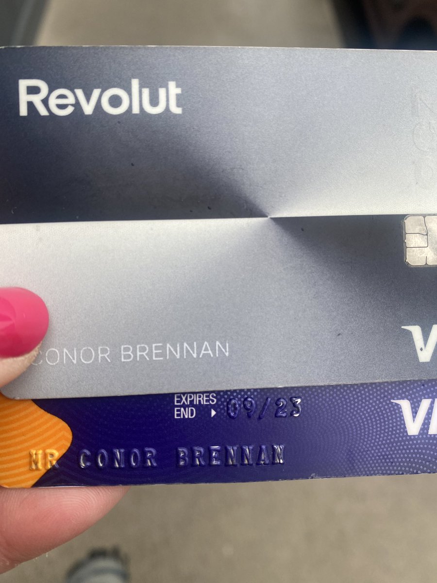 ciara_shock's tweet photo. Two cards I found on Long Lane this morning if anyone knows a Conor Brennan who is missing them. One @RevolutApp card and one @permanenttsb card. https://t.co/4sz9t8n7FL