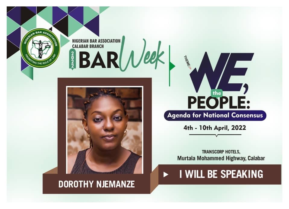 dorymanze's tweet photo. I will be speaking at the NBA Calabar Week.
#WeThePeople
#NBA
#Doryspiration
#HumanMata
#WomenInDemocracy
#BarWeek https://t.co/wOtRj2sZO0