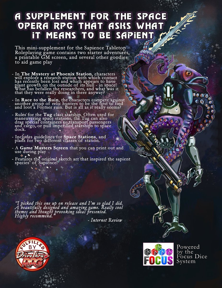 Hey hey! It's #WIPWednesday. Let us know what you're working on this week, and please like/share each other!
I just handed over (most of) the files to 
<a href="/chrishopper2/">Chris Hopper</a> who will be laying out the mini-supplement for my #TTRPG (sapiencerpg.com). I'm so excited and can't wait!