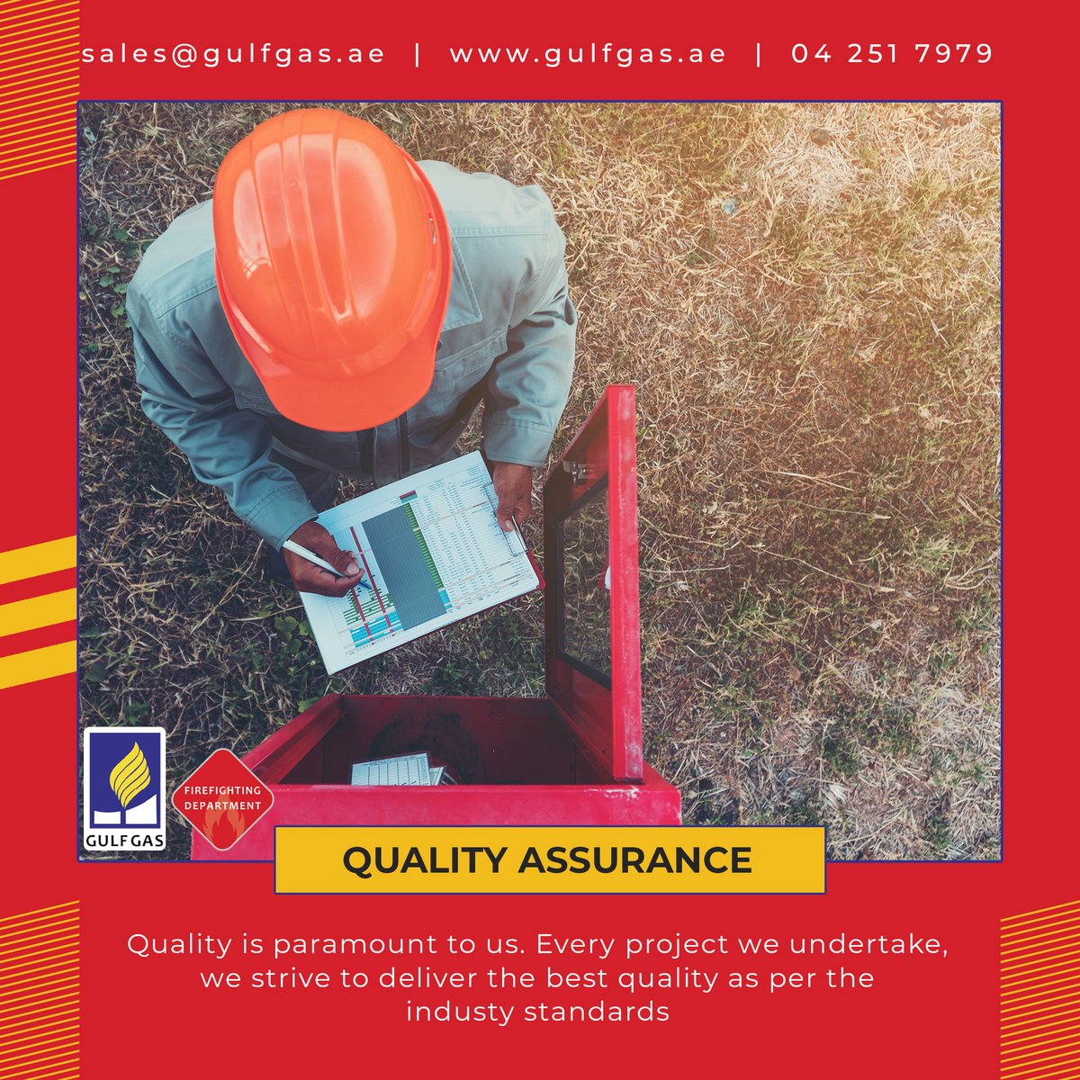 Quality is paramount to us. We strive to deliver the best in every project we undertake.

Call: 04 251 7979
Email: sales@gulfgas.ae
Visit: gulfgas.ae
#gulfgas #gassystem #installation #LPG #sustainability #cleanenergy #firefighting #firefightingsystem #pipelines