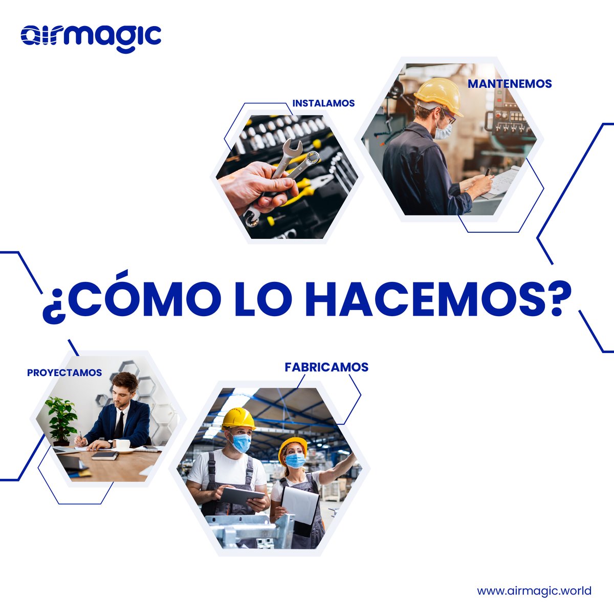🔵 No hacemos magia..., ¡pero casi!

➡ Nuestro servicio integral nos hace diferentes y únicos.

1️⃣ Calculamos.
2️⃣ Fabricamos soluciones.
3️⃣ Instalamos nuestros productos.
4️⃣ Realizamos un mantenimiento preventivo.

¡CONTACTA CON NOSOTROS!

💻 airmagic.world