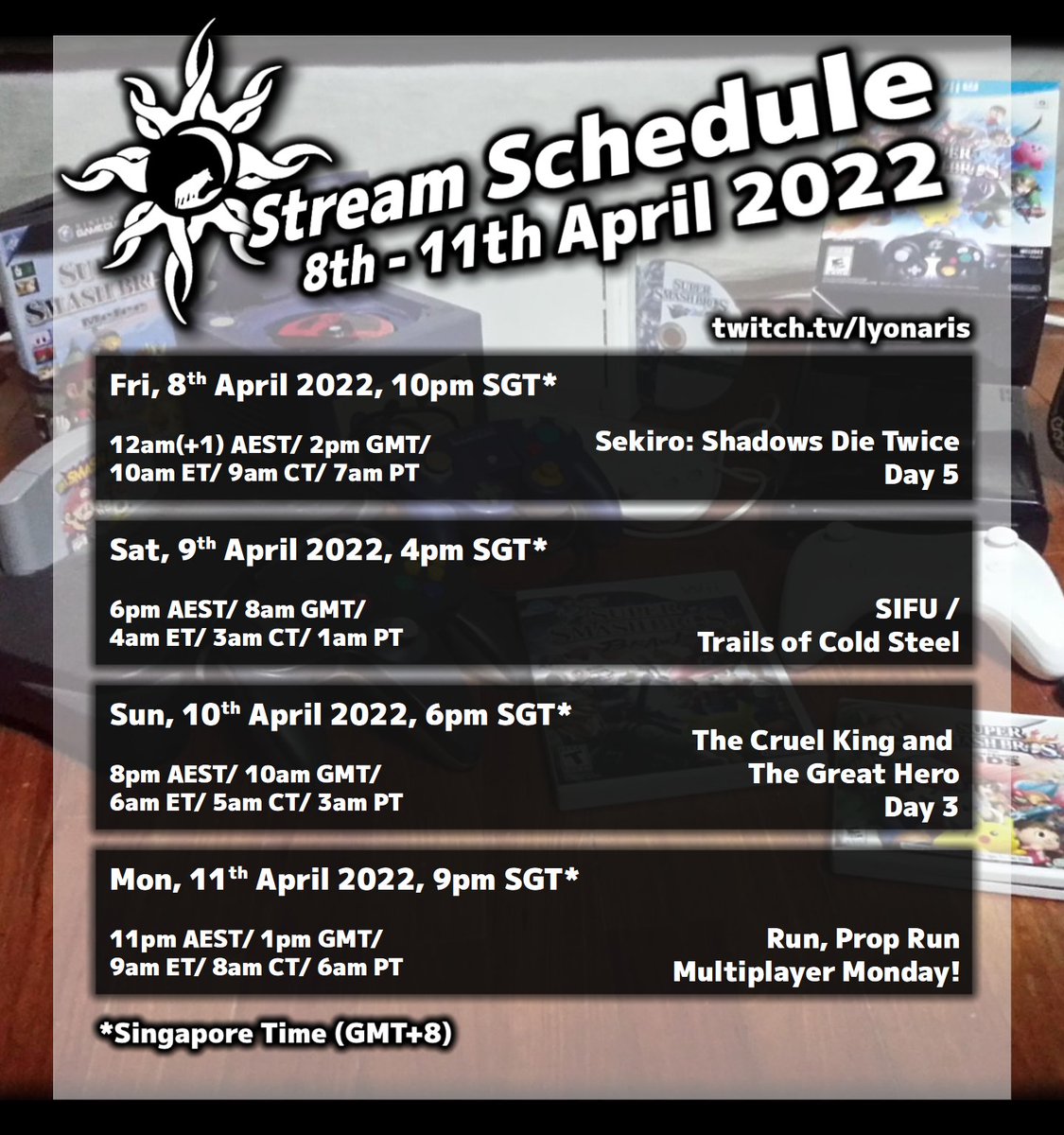 LyonarisJonne's tweet photo. Schedule for this weekend!

Continuing with #Sekiro this Fri.

Tryna get back into #sifugame on Sat, then more #TrailsofColdSteel!

We playing some #TheCruelKingandtheGreatHero on Sun!

And Props on #MultiplayerMonday! #RunPropRun or #PropAndSeek if we have more people to play! https://t.co/CzH4tn7u2G