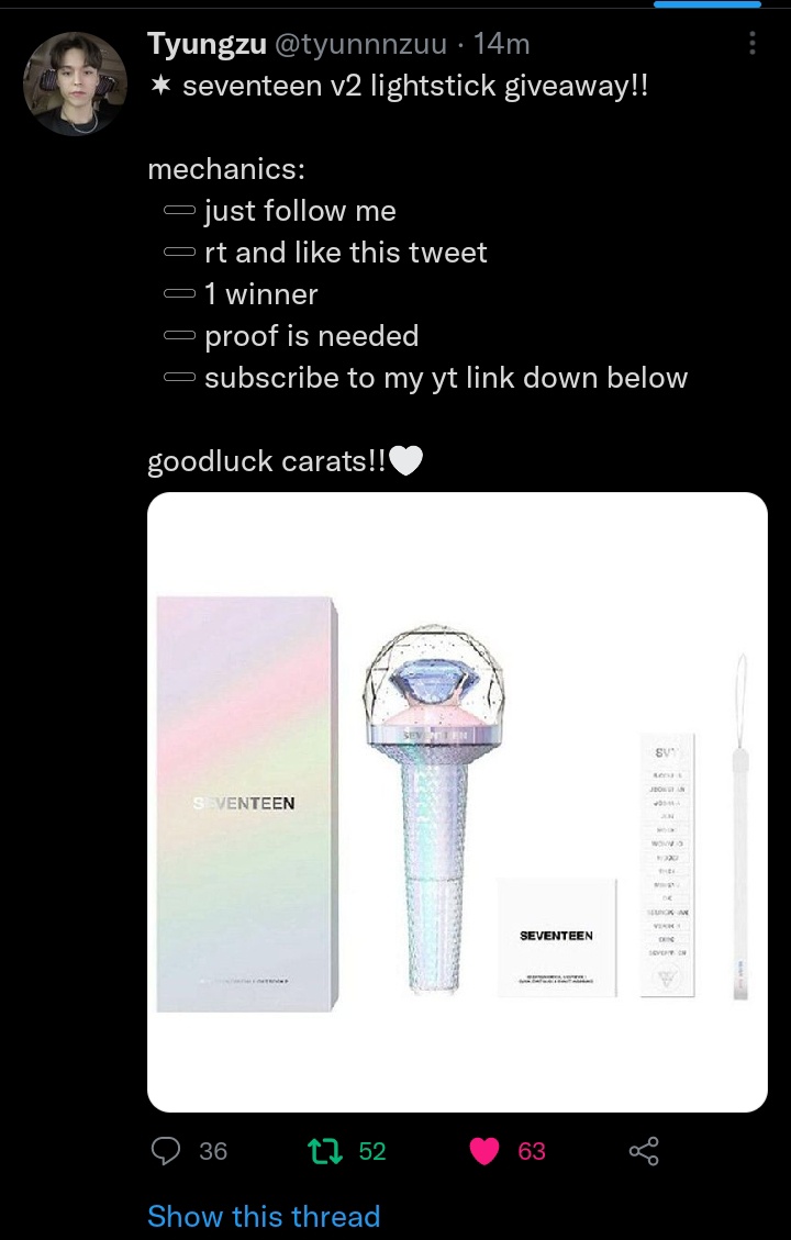 hrtz4sbin's tweet photo. @tyunnnzuu done!!!goodluck on your chanel!!i hope i can win this one(this would be my first lightstick if ever i win) https://t.co/mg2phYtzpI
