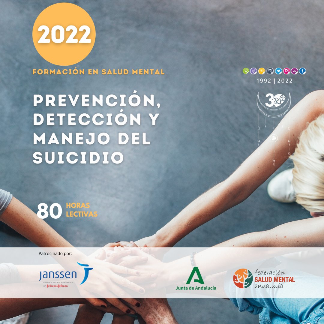 SaludMentalAnd's tweet photo. @SaludMentalAnd pone en marcha un curso sobre la #Prevención, detección y manejo del #suicidio patrocinado por @JanssenESP  y cuenta con una carga lectiva de 80 horas.
+ INFO 👉https://t.co/BJiihp4cdy https://t.co/Xv9Tb7UJsA