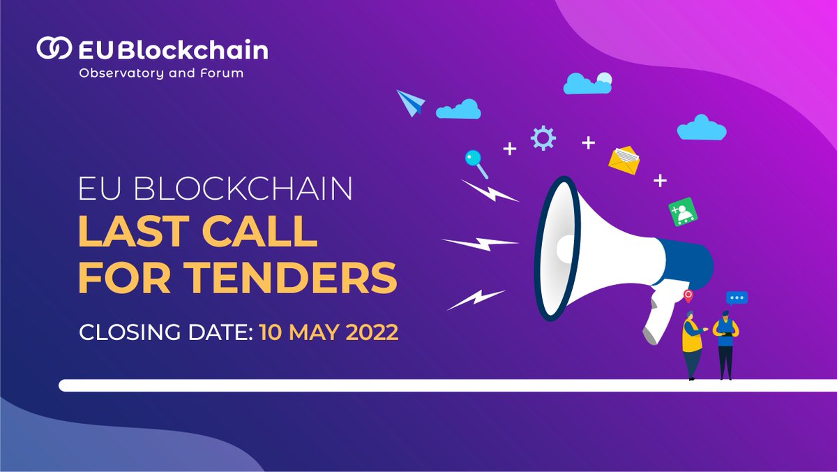 📣 Last call!
<a href="/EU_Commission/">European Commission</a> has launched a call for a consortium to:
🔹facilitate &amp; operate a pan-European regulatory sandbox for #blockchain,
🔹provide legal advice for the #EBSI production phase.
🗓️ Closing date: 10 May
More 👉 bit.ly/3ucK4zN
#EU4Blockchain