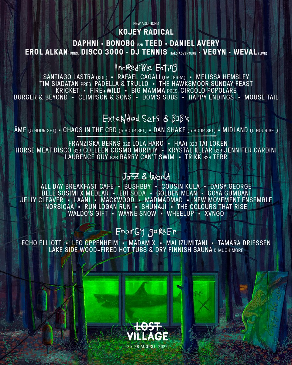 (1/2) Yet more wonderment revealed for this year’s journey into the forest. 

New places, people, sights and sounds. The finest of foods and the strangest of adventures. More surreal and more bizarre than ever before. 

Let the kaleidoscope turn… 🌲🪲🌲