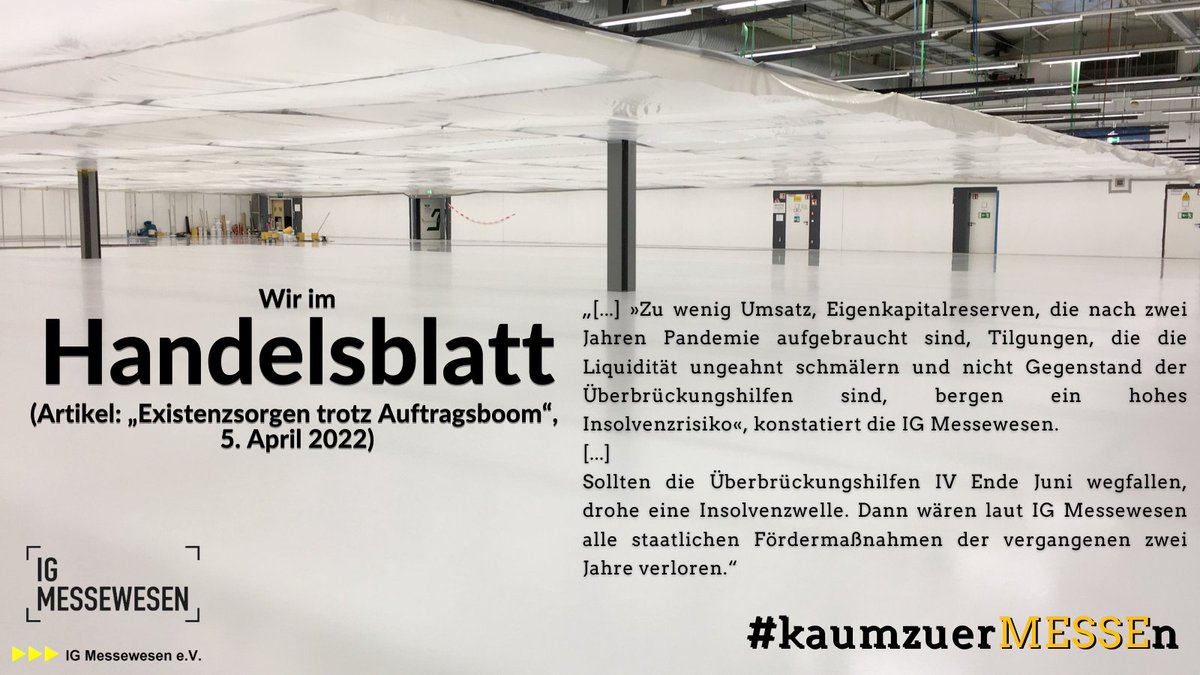 Im Artikel von <a href="/katerpitz/">Katrin Terpitz</a> im <a href="/handelsblatt/">Handelsblatt</a> wurden wir zur äußerst prekären Situation der #Messebranche zitiert. #kaumzuerMESSEn #messewesen #wirtschaft