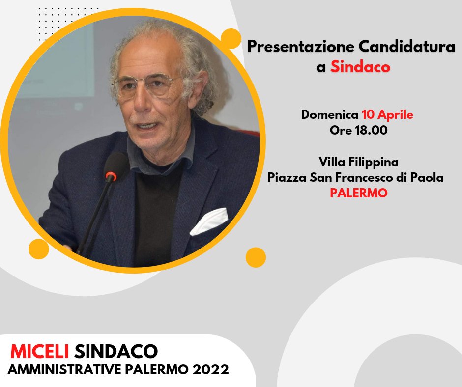 IdeeDelle's tweet photo. 🔵PRESENTAZIONE #CANDIDATURA A #SINDACO DI #FRANCOMICELI
🔹DOMENICA #10APRILE ALLE ORE 18.00, a #Palermo, presso Villa Filippina (piazza San Francesco di Paola)
#Sinistradelleidee https://t.co/4w4gw2z4of