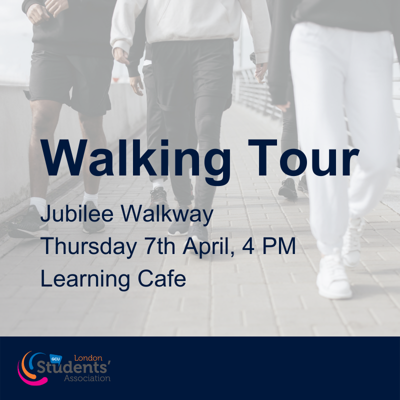 GCULondon's tweet photo. Join the students association as we take a walk around the sights of London, following the Jubilee Walkway!
Meeting will take place in the learning Café on 2nd floor. Tomorrow, 7th of April at 4 PM. Don't miss out!😊
https://t.co/lbRP569THf (book now) #IamGCU https://t.co/H3GwxkRTWw