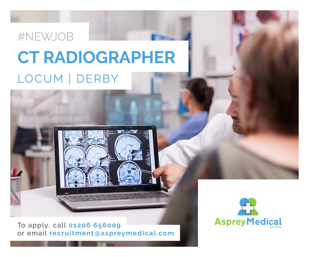 AspreyMedical's tweet photo. Asprey Medical Services Ltd are seeking a CT Radiographer for our client in Derby. 

Apply today 💚💙

https://t.co/e959eNntyx 

#aspreymedicalservices #healthcarerecruitment #recruitment #medicaljobs #radiographerjobs #alliedhealthprofessionals #locumjobs #locum https://t.co/1nFRmu7MO4