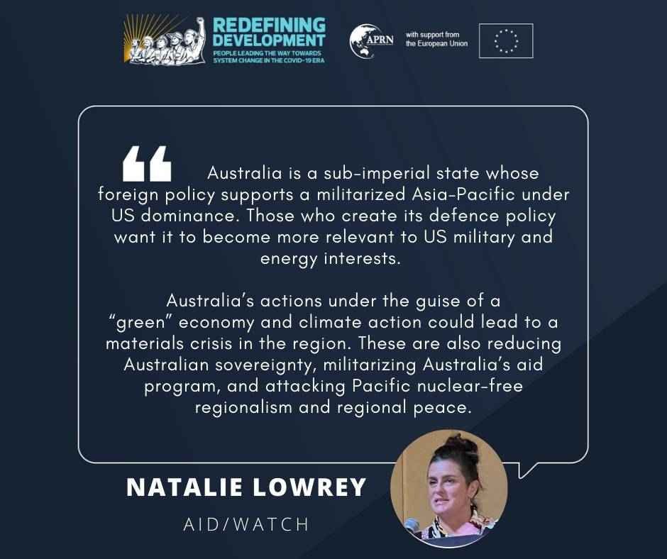 APR_net's tweet photo. #APRNBiennial
@NatalieLowrey of @AID_WATCH presented a research proposal titled “Beyond the military and energy security narrative: towards peace in the Asia Pacific region based on justice and people’s rights”
#APRNBiennial #RedefiningDevelopment https://t.co/aLCalPCLNQ
