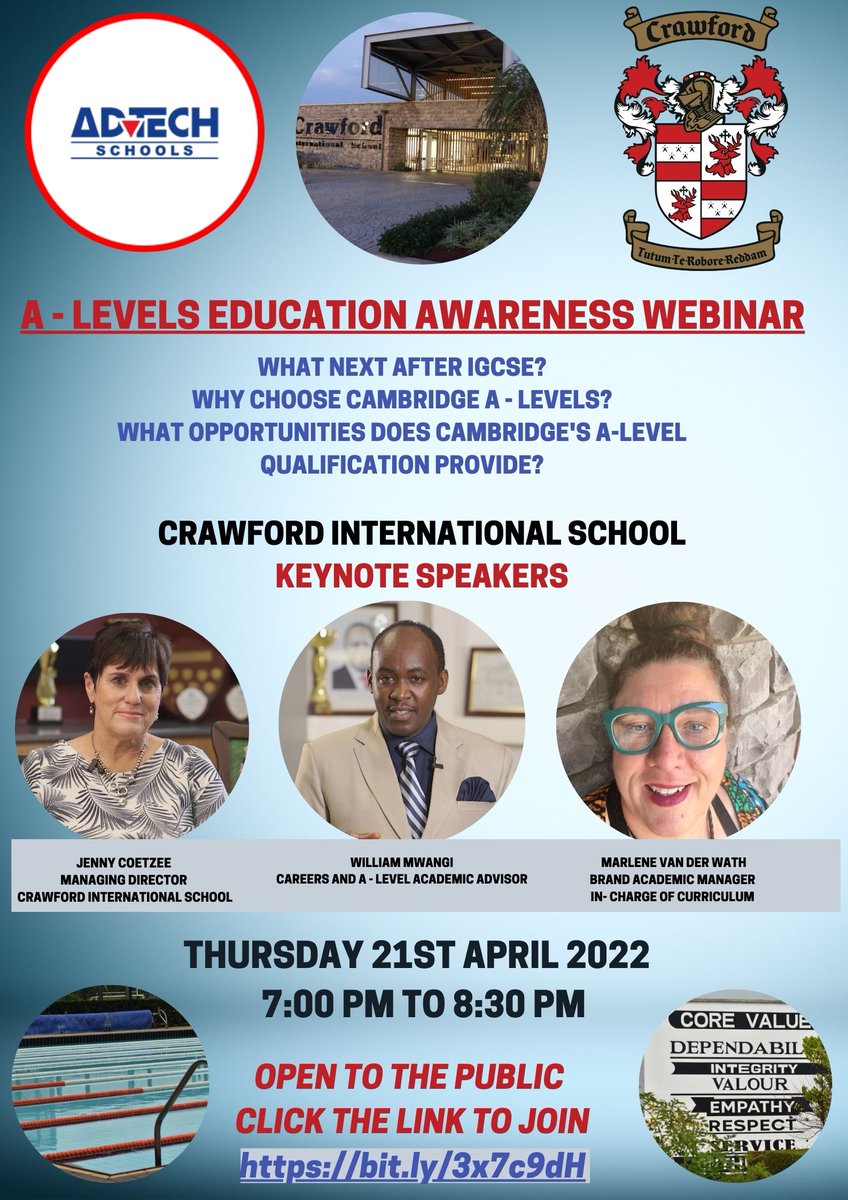 CrawfordSchKe's tweet photo. What next after IGCSE?
Why choose Cambridge A - levels?
What opportunities does Cambridge's A-level qualification provide?
The Key Note Speakers are well vast in the Cambridge offerings and will give the much-needed information to the public who wish to understand the https://t.co/JmFTYAgTMH