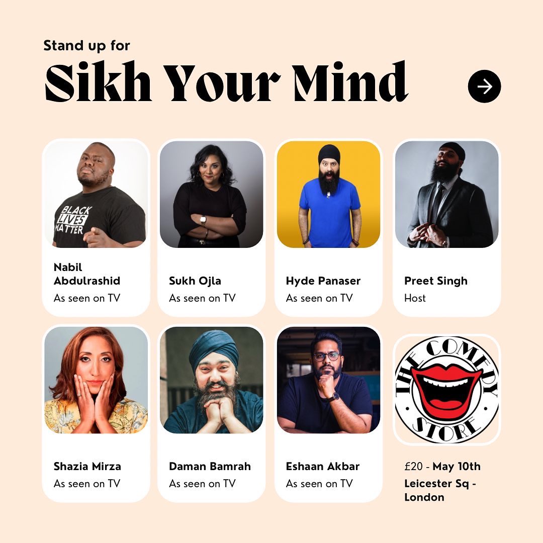 comedypreet's tweet photo. Just over a month left to bag your tickets for this awesome line up @comedystoreuk! 

We’re fundraising for Mental Health Charity @SikhYourMind, so come through and laugh for a great cause. 

Tickets: https://t.co/oFnGVEITdU https://t.co/p9qwDt1vwb