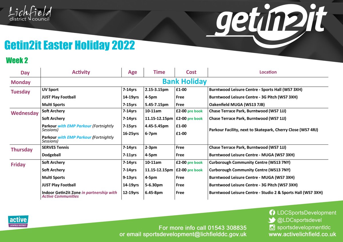 The_CTA_Way's tweet photo. CTA encouraging you to get active over the Easter holidays with #Getin2it! There are so many different activities on offer, why not give one of them a go! #TheCTAWay #CTA_PE #Keepingactive @Getin2itLDC https://t.co/wqrmduf2qj