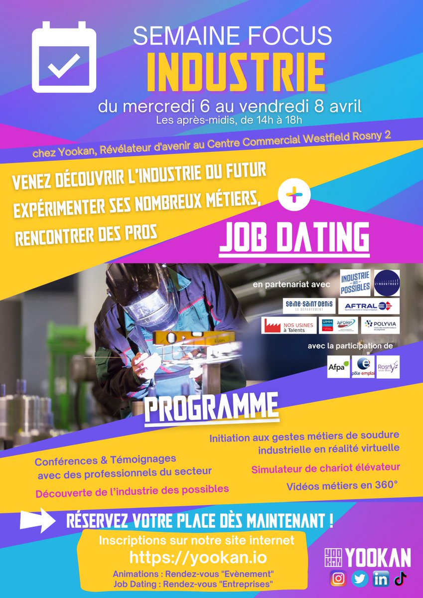 🚨 Dès aujourd'hui et jusqu'au 08/04 📣 Rdv chez <a href="/YookanRosny/">YOOKAN - Révélateur d'avenir</a> pour un #jobdating spécial #industrie 🏭 Au programme 📌 Des immersions, des conférences, des offres d’#emploi en CDI, CDD, d'#alternance et de #stage à la clé ! Réservez votre visite 👉 swll.to/Drg3aD