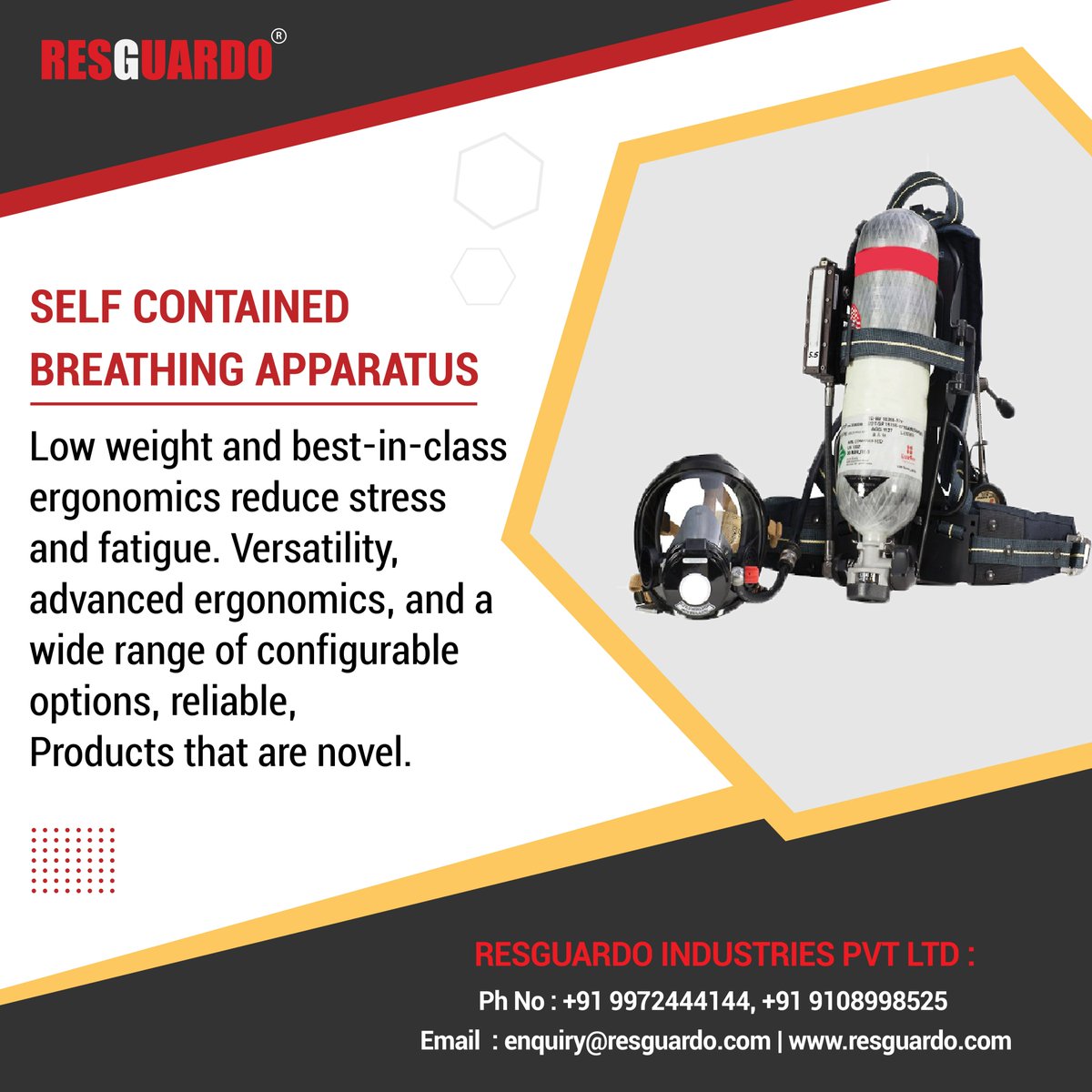 Advanced Breathing Apparatuses for Safety, Reliability, and Usability Professional Safety Technology and Personal Protective Equipment Manufacturer.

#scba #selfcontainedbreathingapparatus #safetyequiptment #firesafety #firesafetyproducts  #firesafetytips #resguardo