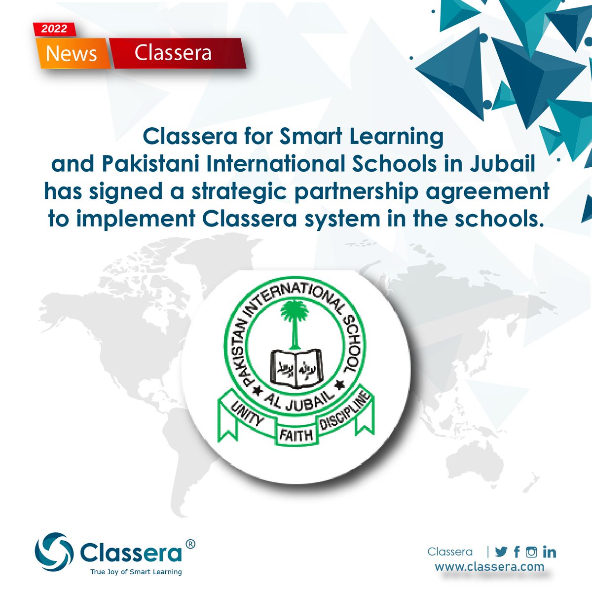#classera_news
we are happy to announce the strategic partnership agreement between #classera and Pakistani international Schools in #Jubail, we hope the best for our partners.
<a href="/PISAlJubail/">Pakistan International School, Jubail (Official)</a>