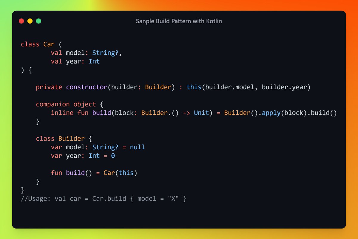 Codelaby's tweet image. Para aplicar el patrón de diseño #builderPattern, me he inspirado de la siguiente respuesta de SO stackoverflow.com/a/36150989/346…
👇