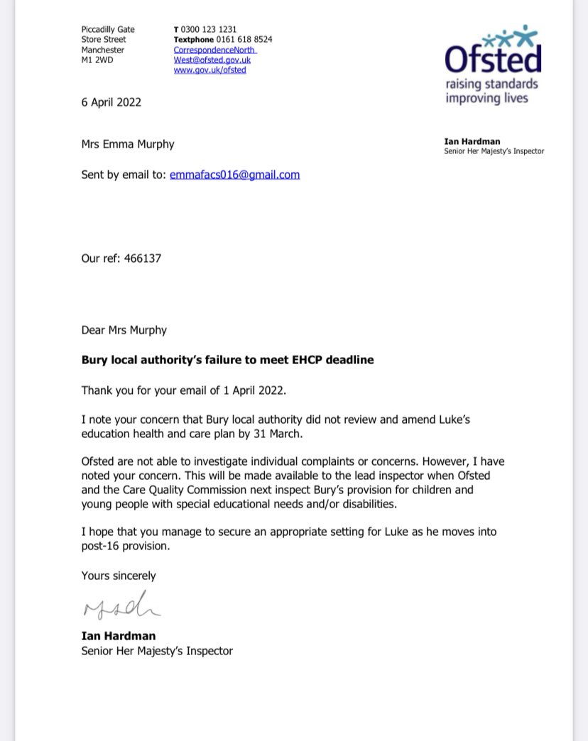 Emma4facs's tweet photo. Following my Official Complaint with regards #Burys failure with my sons EHCP, the SEN Dept have informed me they will name the college & amend his EHCP
As Parents we shouldn’t have to continuously submit complaints to get the correct support for our children with #disabilities https://t.co/Uc0Z6Ki2RQ