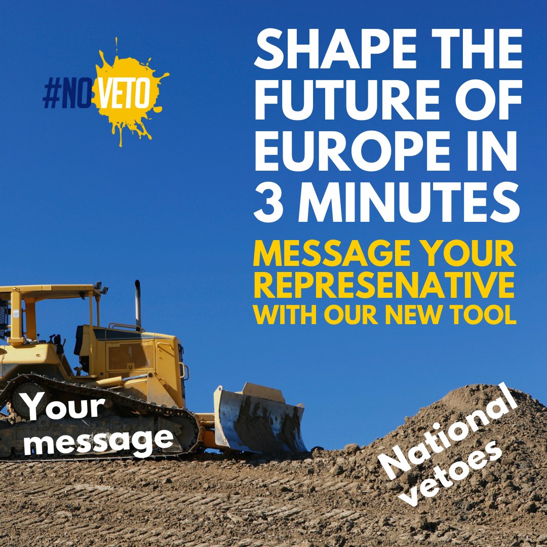 🔨 Write your #CoFoE rep with our new tool at noveto.eu. W/ 3 min, ensure that your rep supports the citizens’ recommendation for #NoVeto.
What’s #NoVeto? Call to abolish the veto in the EU Council. Why? No one nation should be able to prevent the #EU from acting.