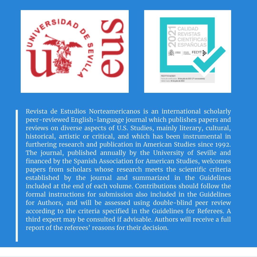 EstudNorthAmRG's tweet photo. A friendly reminder that our journal, Revista de Estudios Norteamericanos, is having a call for papers for its 26th Volume. 

 For more information visit: https://t.co/zUhuwFNYBq

#estudiosnorteamericanos #revistaestudiosnorteamericanos #callforpapers #cfp https://t.co/k5YGJ9pszr