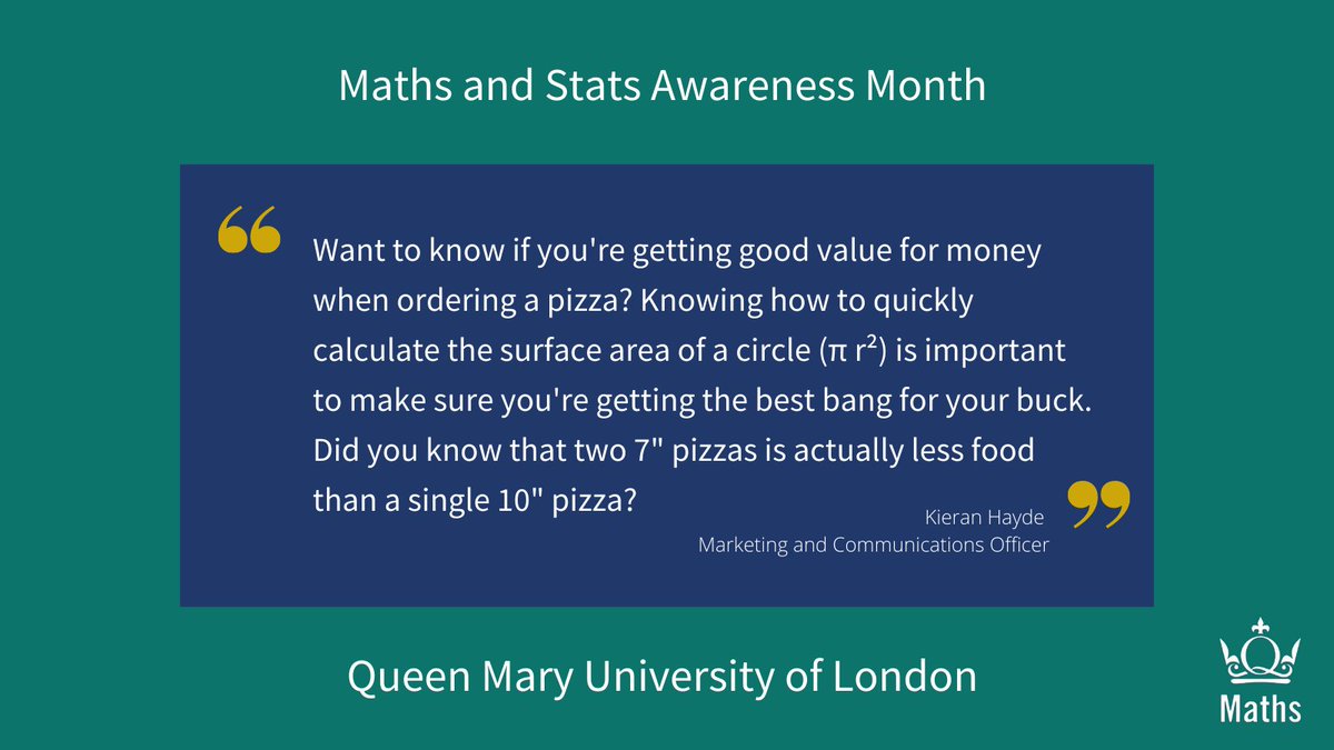 QMULMaths's tweet photo. Today's #MathStatMonth contribution comes from our Marketing and Communications Officer, Kieran, who is definitely more of a foodie than a mathematician.
(Un)surprisingly, today's example is also pizza related. π
#MathsAndStatsMonth #Pizza #MoneySavingTips #EverydayMaths https://t.co/Sji5BJ5Jbe
