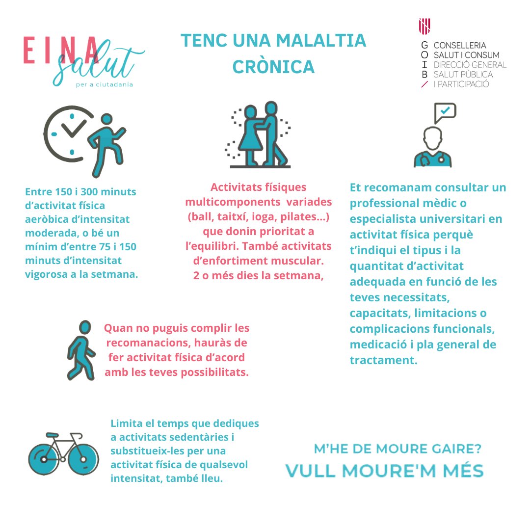 👇Consells per fer activitat física per a les persones amb una malaltia crònica👇

#EinaSalut
#DiaMundialActivitatFísica