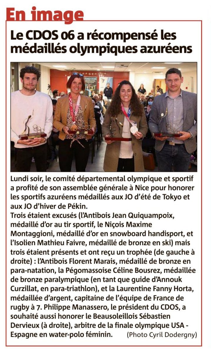 CDOS06's tweet photo. Le #cdos06 a récompensé les médaillés olympiques et paralympiques lors de son assemblée générale.
#jeuxolympiques #medaillésazuréens #JOtokyo #JOPékin #AGducdos06 #alpesmaritimes #département06 #sport #terredejeux
Philippe Manassero https://t.co/L0Lhh56UDX