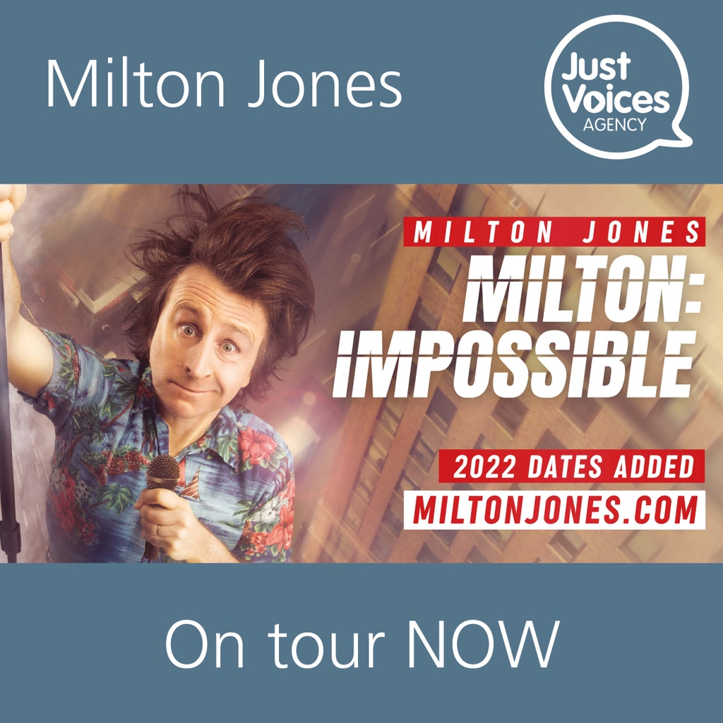 JVAgency's tweet photo. The one and only @themiltonjones continues his live tour of Milton: Impossible!
Catch his fantastic show when he's near you!
Get all the dates and ticket info here: https://t.co/tDZ3vPhbJr
https://t.co/9fhroSWngO
#JustVoices #MiltonJones #MiltonImpossible
β https://t.co/uuIRR8aZRj