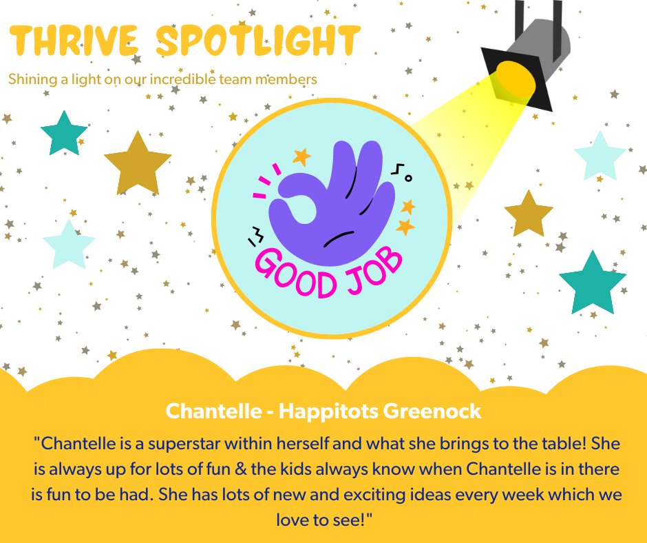 A new Spotlight nomination for Chantelle at Happitots Greenock, well done!! #teamthrive #thrivechldcare #happitotsnurseries