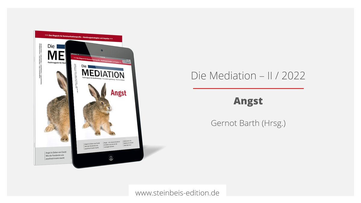 Wohl kaum ein Mensch ist frei von Ängsten. Das Gute: Die aktuelle Ausgabe von <a href="/Die_Mediation/">Die Mediation</a> zeigt konstruktive Möglichkeiten, der #Angst entgegenzutreten, und warum Ängste in Verhandlungen manchmal sogar positiv sein können. Jetzt im #STE-Shop verfügbar: bit.ly/3DRKaA3
