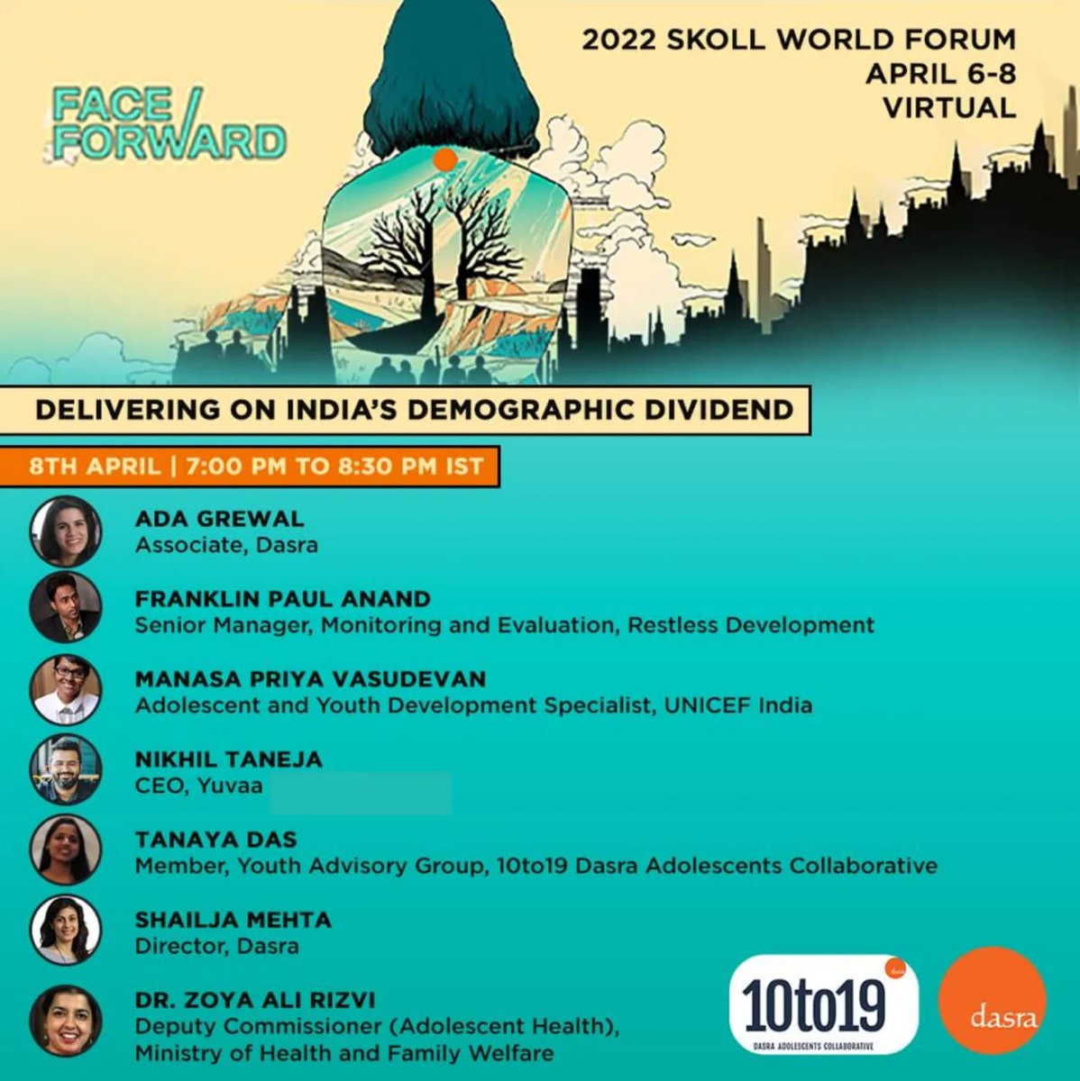 dasra's tweet photo. 10to19: Dasra Adolescents Collaborative will be hosting a session on #EcosystemDay at the 2022 Skoll World Forum on 8th April!
Join us to #FaceForward as we collaborate virtually on ‘Delivering on India’s Demographic Dividend’
Register here: https://t.co/zggXk4hq4c #SkollWF https://t.co/8KLHxwxEaI