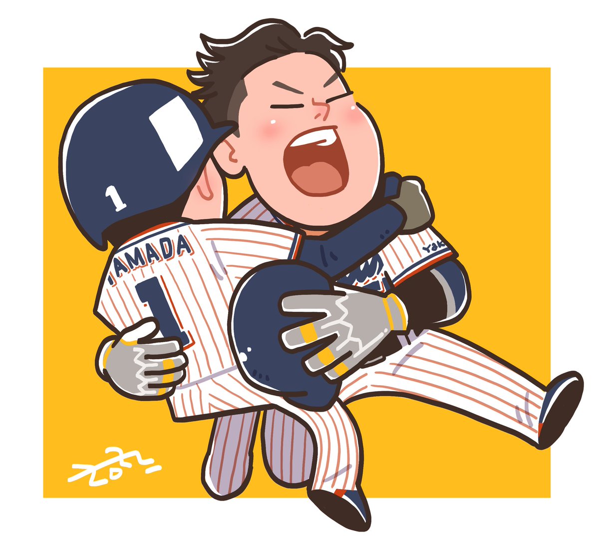 「村神降臨でサヨナラ⚾︎
#swallows #東京ヤクルトスワローズ #村上宗隆」|hico(ひこ)@8/18〜8/20個展のイラスト