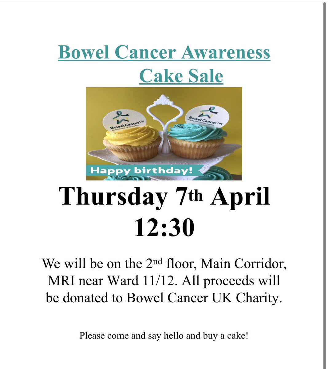 Look what’s happening tomorrow 🍰 🧁 🍪 <a href="/TeamGIMS_MRI/">Team GIMS</a> <a href="/PadmaraniB/">Padmarani Byrarapu</a> <a href="/MFT_Ward11/">Ward 11 General Surgery MFT</a> <a href="/bowelcanceruk/">Bowel Cancer UK</a> 

#bowelcancerawarenessmonth