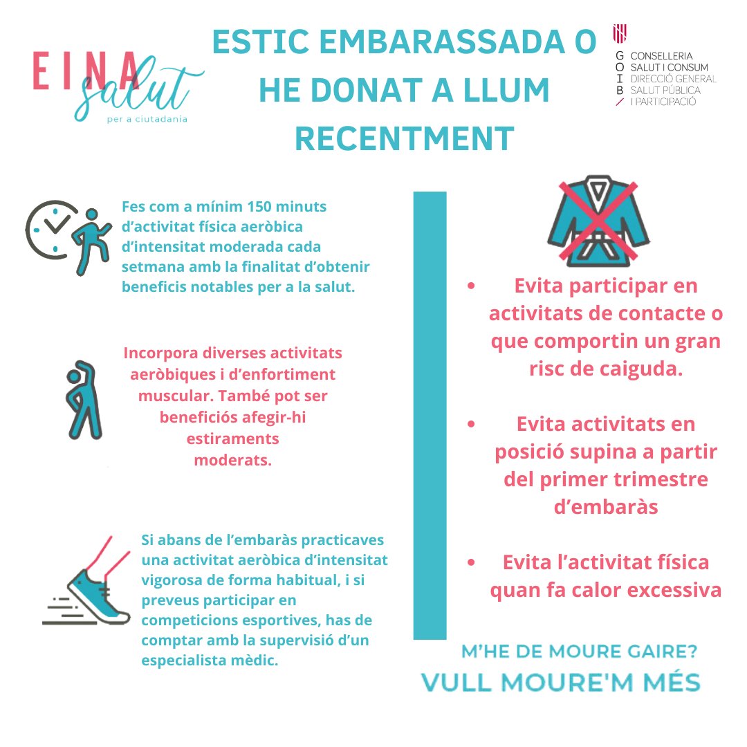 🤰Consells per fer activitat física per a les dones embarassades o que han donat a llum recentment👇

#EinaSalut
#DiaMundialActivitatFísica