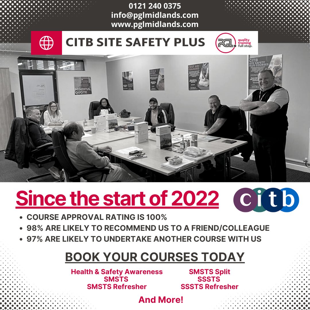 MidlandsPgl's tweet photo. Book Your Courses and see for Yourself Why we are Rated So Highly!
📞 Phone : 0121 240 0375
🕸 Website : https://t.co/QfBzcndbiN
✉ Email : info@pglmidlands.com
#CITB #SSSTS #citbtraining #ssststraining #safety #safetyfirst #healthandsafetyawareness #healthandsafetyatwork https://t.co/2DtbbxGKj5